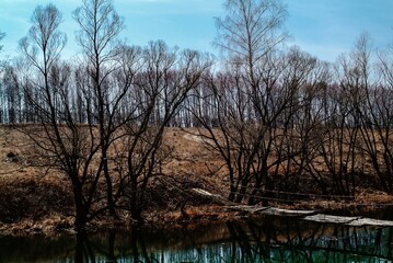 Obraz premium old broken bridge over the river