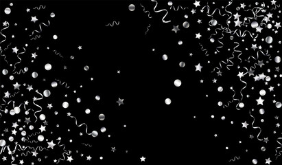 Silver Star Happy Vector Black Background. 