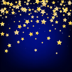 Golden Effect Stars Vector Blue Background. Light 