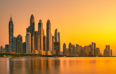Fototapeta na wymiar Amazing Dubai Marina skyline at sunset, United Arab Emirates