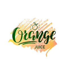 Vector illustration of orange juice lettering for banner, flyer, poster, clothes, restaurant, bistro, café, package, advertisement design. Handwritten text for logo, signage, billboard, print 

