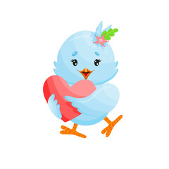 Blue bird giving love heart illustration.