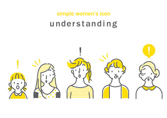 simple and stylish woman icon set, yellow and grey, gray, hand drawn