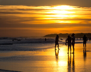 Silhouettes in the sunset at the beach