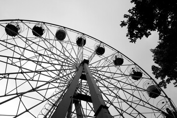 Ferries wheel in the end of season.  Black and white
