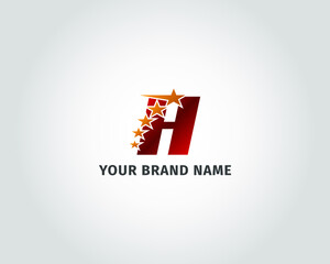 letter H red metallic with five golden star logo template