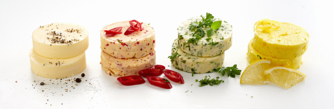 Panorama banner of gourmet butter pats