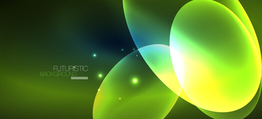 Neon ellipses abstract backgrounds. Shiny bright round shapes glowing in the dark. Vector futuristic illustrations for covers, banners, flyers and posters and other