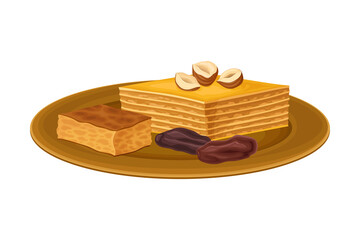 Layered Pastry with Nuts as Egyptian Dessert Vector Illustration