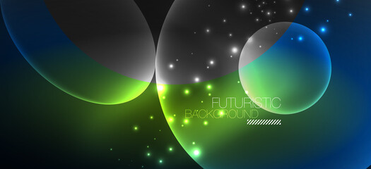 Neon ellipses abstract backgrounds. Shiny bright round shapes glowing in the dark. Vector futuristic illustrations for covers, banners, flyers and posters and other