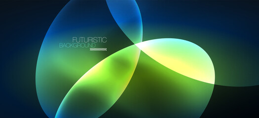 Neon ellipses abstract backgrounds. Shiny bright round shapes glowing in the dark. Vector futuristic illustrations for covers, banners, flyers and posters and other
