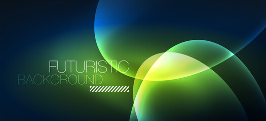 Neon ellipses abstract backgrounds. Shiny bright round shapes glowing in the dark. Vector futuristic illustrations for covers, banners, flyers and posters and other