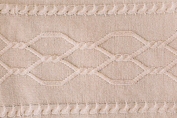 Knitting pattern of wool. Knitting. Texture of knitted woolen fabric for wallpaper and an abstract background