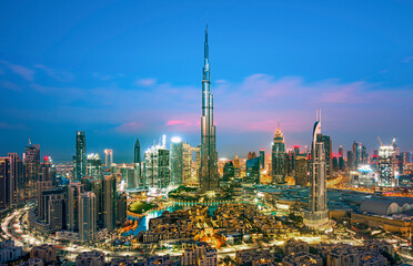 Fototapeta na wymiar Dubai city center view at sunrise, United Arab Emirates