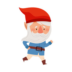 Bearded Gnome Character with Red Pointed Hat Running Vector Illustration