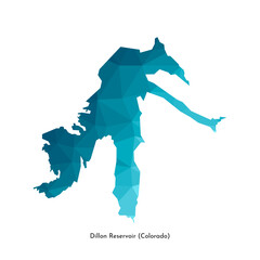 Vector isolated simplified illustration icon with blue low poly shape of Dillon Reservoir map (Colorado State, USA). Polygonal geometric style. White background
