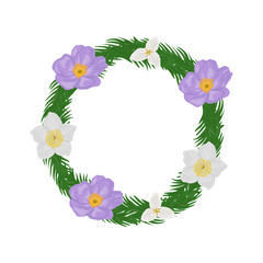 Winter floral wreath in branches with text space