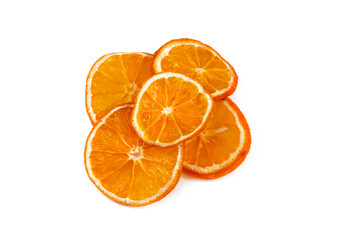 Slices of dried oranges. Natural materials for handmade, needlework, flavorings. Zero waste. Isolate on a white background
