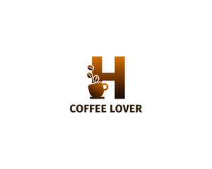 letter H coffe and cup logo template