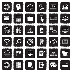 Information Technology Icons. Grunge Black Flat Design. Vector Illustration.