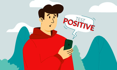 Man terrified and surprised having received a phone message his coronavirus test is positive at the street. COVID-19 world pandemic second wave. Self isolation and treatment of viral infection