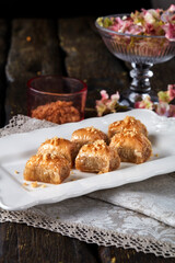 walnut, pistachio turkish style antep baklava presentation and service