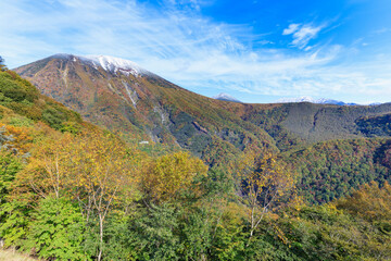 Nikko Mountains with autumn colors that first snowed in 2020