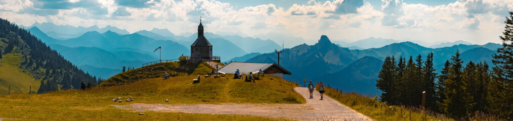 High resolution stitched panorama of a beautiful alpine view at the Wallberg near the famous Tegernsee, Bavaria, Germany