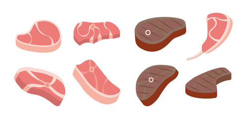 Vector steak icons set. Degrees of steak doneness. Grilled steak, beef meats and filet mignon.
