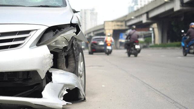 Car crash accident damaged on the road car crash accident on street in the city road, damaged automobiles.