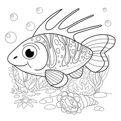 Cartoon fanny fish. Illustration of a coloring page.