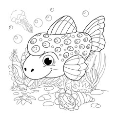 Cartoon fanny fish. Illustration of a coloring page.