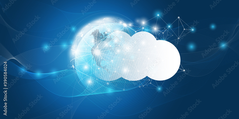 Poster cloud computing design concept - digital connections, technology background with earth globe and geo