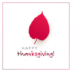 Happy Thanksgiving Card Layout, Design Template with Fallen Autumn Leaf