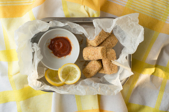 Vegan Chickpeas Nuggets. White Background.