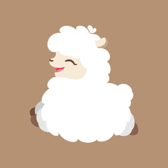 Happy leaping fluffy white alpaca, sheep, llama animal cartoon isolated on brown background. Simple flat vector illustration design.  © Aletheia Shade