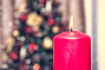candle over christmas eve bokeh background. New year and christmas luxury party celebration
