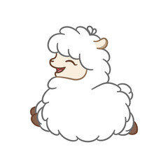 Happy leaping fluffy white alpaca, sheep, llama animal cartoon isolated on white background. Simple flat vector illustration design. 