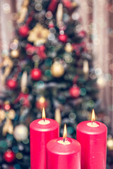 candle over christmas eve bokeh background. New year and christmas luxury party celebration