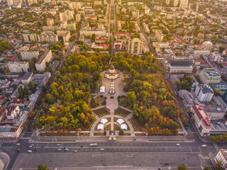 Chisinau Central Park, Moldova 2020. The Triumphal Arch. Aerial view