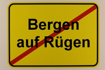 Grafische Darstellung des Ortsausgangsschildes der Stadt Bergen auf Rügen