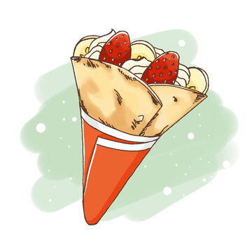 strawberry and banana crepe dessert