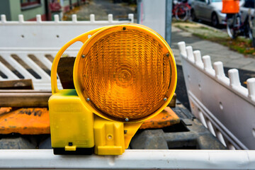 close-up of warning lamp at construction site