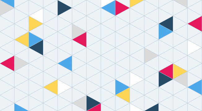 Graphic and geometric pattern of colorful triangles. Abstract full frame triangular shape geometric background.