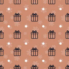Vector seamless pattern with gift boxes; for greeting cards, wrapping paper.