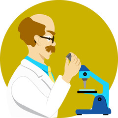 Vector illustration of a scientist or doctor with microscope