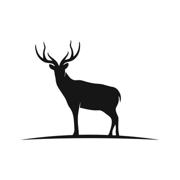 Deer vector illustration. Silhouette deer flat design with editable stroke.