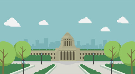 Fototapeta premium 日本の国会議事堂 正面イラスト 