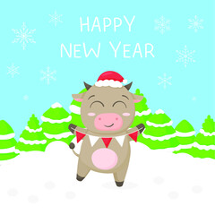 Fototapeta premium New year illustration symbol of the year of the bull 2021 is designed for wrapping, fabric, textile, print and postcards