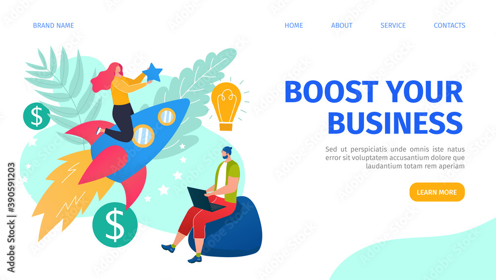 Poster boost your business, startup your project for web site and mobile website, landing vector illustrati